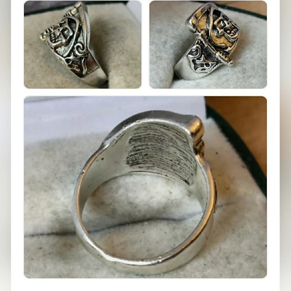 Silver Skull Ring Signet Biker Skull Demon Devil scythe